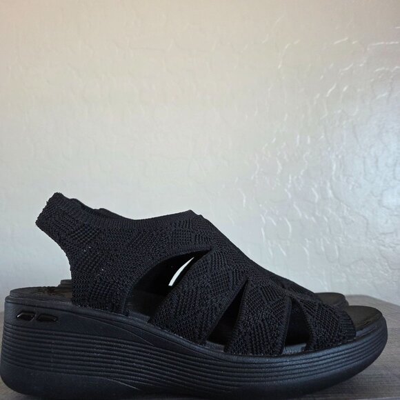 Skechers Pier-Lite All You Crochet Cutout Wedge Sandals Black Size Women's 9 - Picture 1 of 10